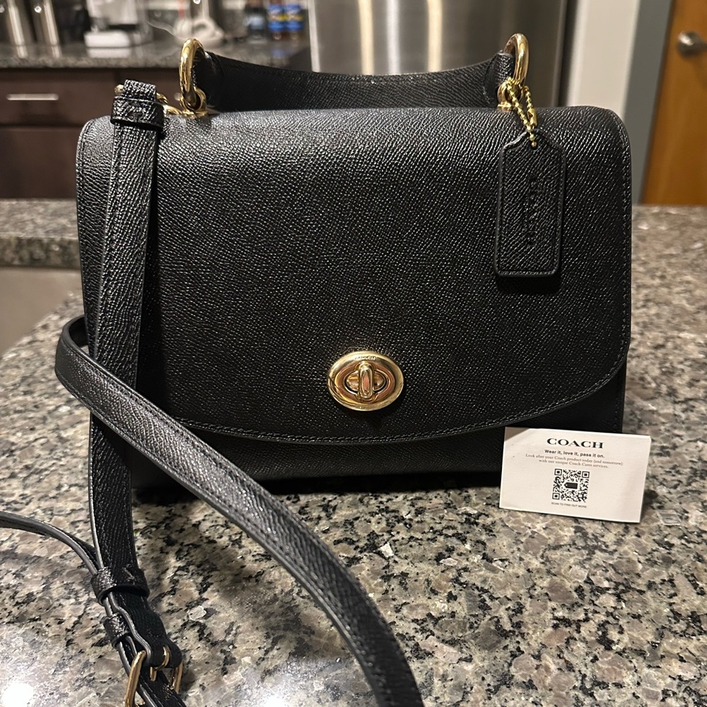 Coach Leather Top Handle Turn Lock Satchel Crossbody